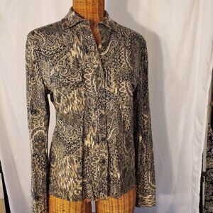 Ladies TABI Simply Classic Paisley Button Down Shirt w/Front Pockets - S/P